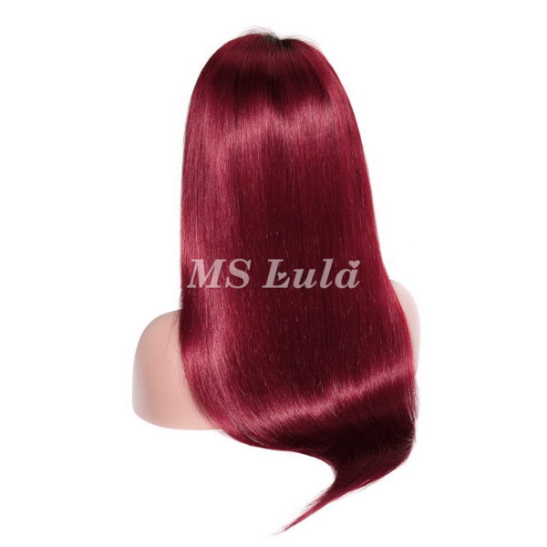 Black Root Human Hair Silky Straight Lace Closure Wig 1B/99J/Pink/Red/Purple - Image 5
